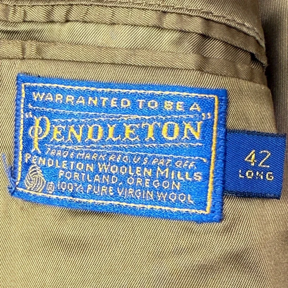 Pendleton Mens Brown Wool Herringbone Western Blazer Suede Yoke Elbow Patch 42L‎